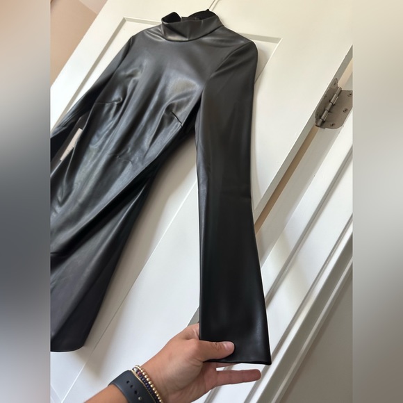 new with tags, vegan leather, size 4 / small black long sleeve dress - Picture 6 of 9